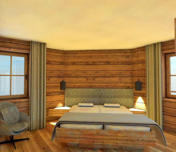 Eines der drei Schlafzimmer im Chalet
